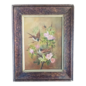 Early 20th Century American Victorian Painting of Birds and Flowers, Signed