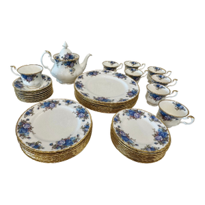 1980s Royal Albert Moonlight Rose Set - Made in England - Service for 8 - Mint / New: 41pc