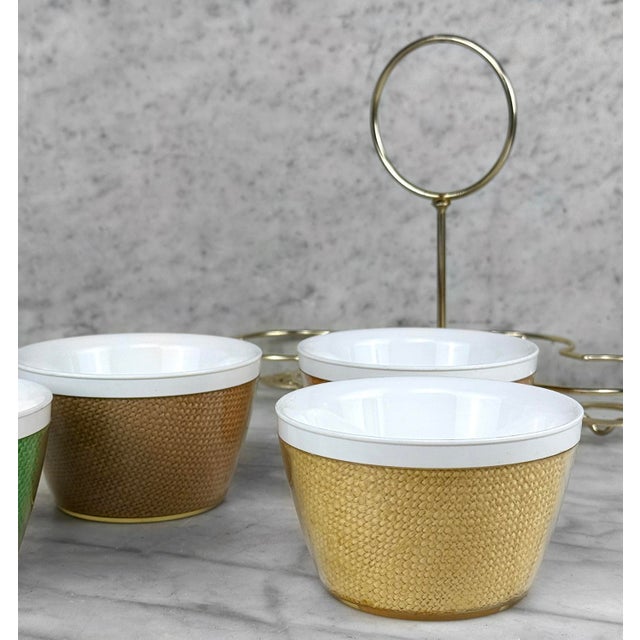 Mid 20th Century Mid-Century Boho Insulated Wicker Acrylic Serving Bowls W/ Caddy - Set of 4 For Sale - Image 9 of 9