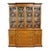 Early 20th Century Georgian Style Mahogany Satinwood Inlay Breakfront Bookcase Bubble Glass Cabinet For Sale