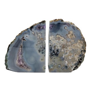 Oversized Amethyst Purple/Gray Polished Geode Bookends - a Pair For Sale