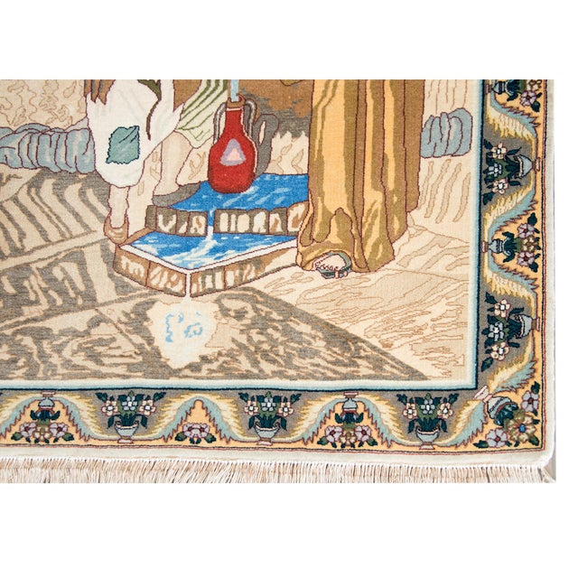 Figurative Vintage Persian Tabriz Pictorial Rug For Sale - Image 3 of 15