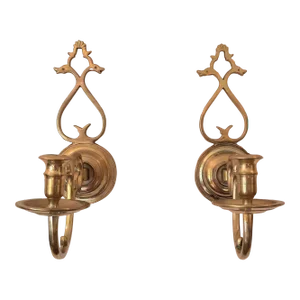 Vintage Colonial Williamsburg Solid Brass Sconces Pair