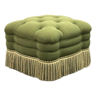 Bespoke Bullion Fringe Shamrock Tufted Ottoman on Casters For Sale