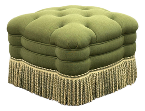 Bespoke Bullion Fringe Shamrock Tufted Ottoman on Casters