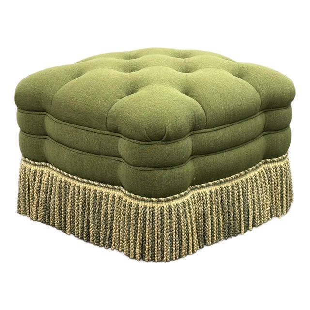 Bespoke Green Tufted Ottoman + Casters For Sale