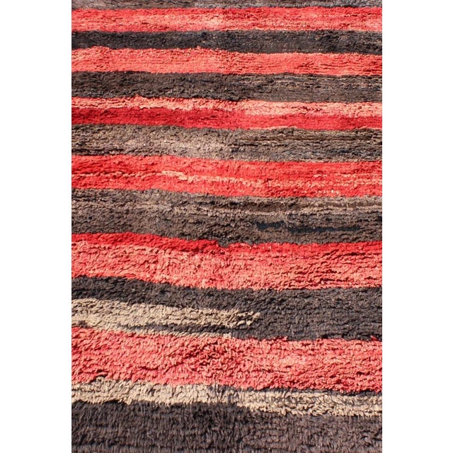 Vintage Tulu Rug From Turkey in Charcoal and Red With Stripe Design, Minimalist Design For Sale In Atlanta - Image 6 of 12
