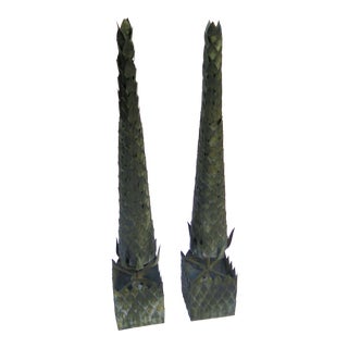 Sturdy Iron Topiary Cone Floor Lights - A Pair For Sale
