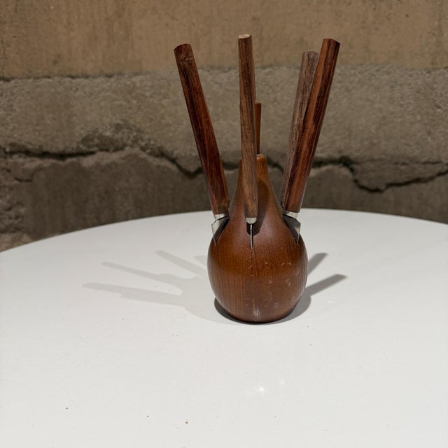 1960s Karl Holmberg Teak Fruit or Cheese Knife Set Japan Mid Century For Sale - Image 5 of 10