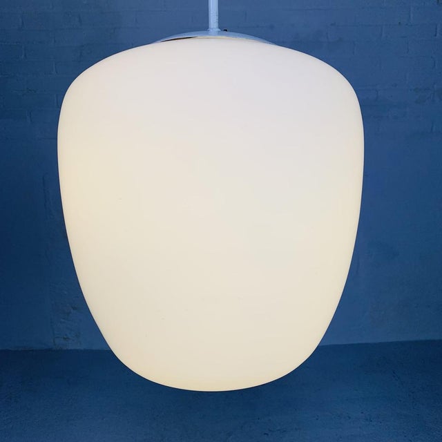 Vintage School Hanging Lamp with White Opaline Glass Shade, 1950s For Sale - Image 13 of 17