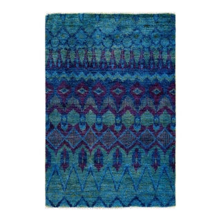 Modern Hand-Knotted Area Rug - Blue, 4' 0" x 6' 1" For Sale