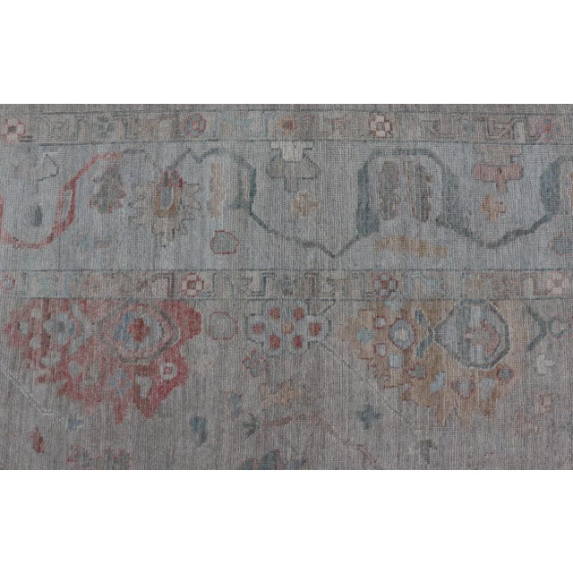 2020s Modern All-Over Floral Oushak With Sand Background and Muted Accent Colors For Sale - Image 11 of 13