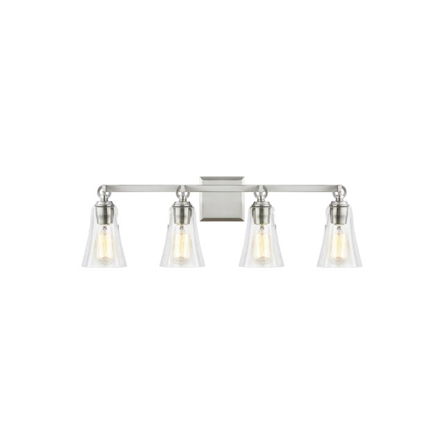 Transitional Sean Lavin by Visual Comfort Studio Monterro 4-Light Vanity, Satin Nickel For Sale - Image 3 of 5