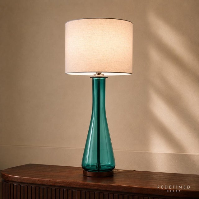 Mid-Century Modern Midcentury Modern Turquoise Glass Lamp For Sale - Image 3 of 8