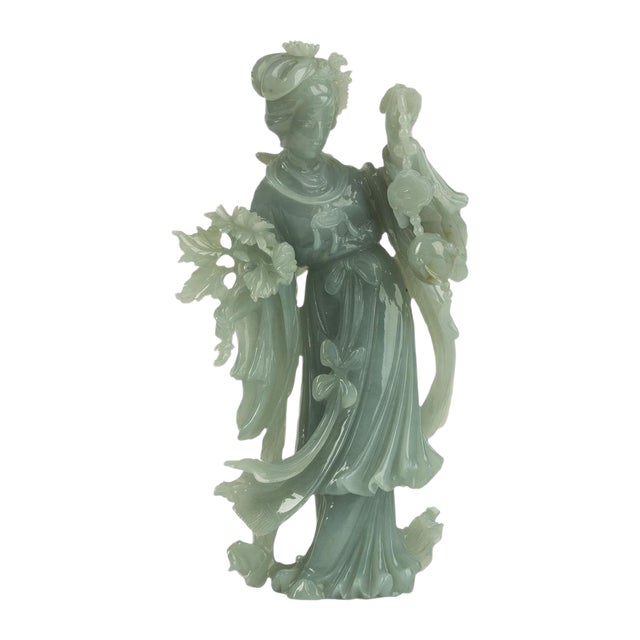 Vintage Chinese Jadeite Carving of a Standing Lady For Sale