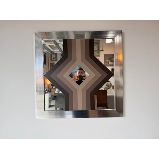 1970s Vintage Greg Copeland Style Op Art Geometric Mirrored Wall Art, Signed For Sale - Image 4 of 13