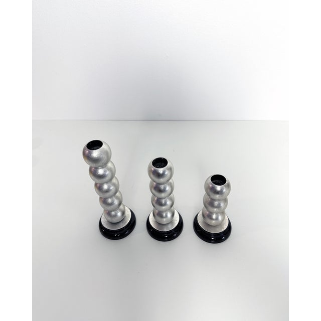 Postmodern Silver Leaf and Lacquered Stacked Sphere Candle Holders - S/3 For Sale - Image 9 of 9