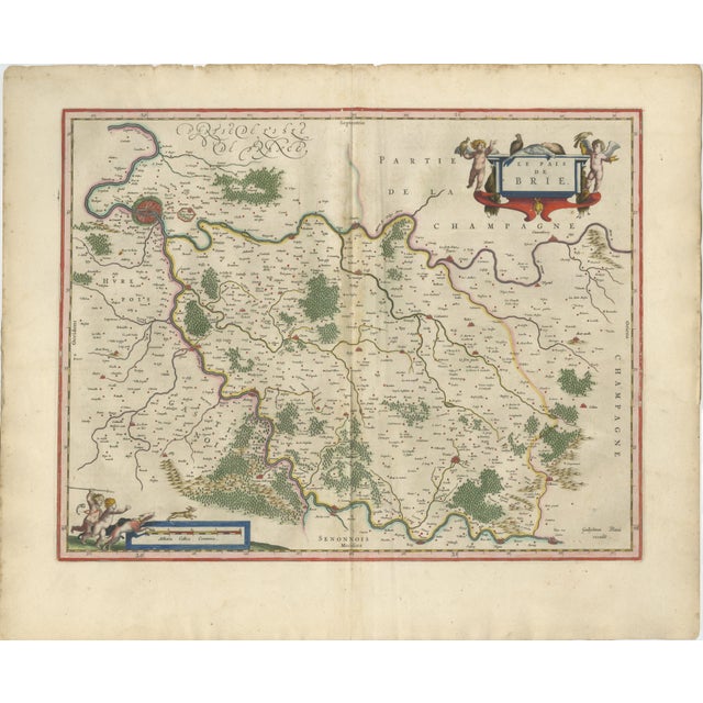 Antique Map of Brie & Champagne, Paris Region – Blaeu, c.1642 : An elegant Blaeu map of the historic Brie region, long...
