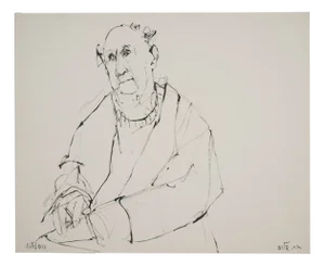 Ruth Schloss, Contemplating Old Man, 1990, Mixed Media Drawing on Paper