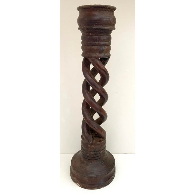 Rustic Indonesian Carved Wooden Twist Candle Stand For Sale - Image 3 of 7