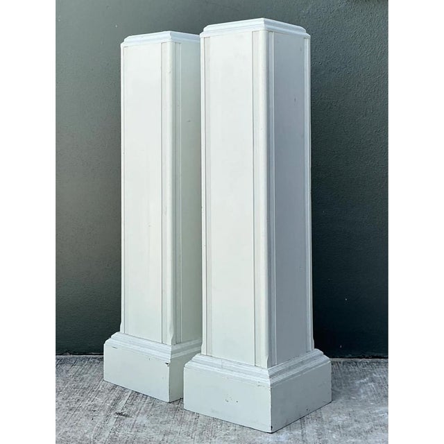 Hollywood Regency Vintage Architectural Wood Pedestals - A Pair For Sale - Image 3 of 12