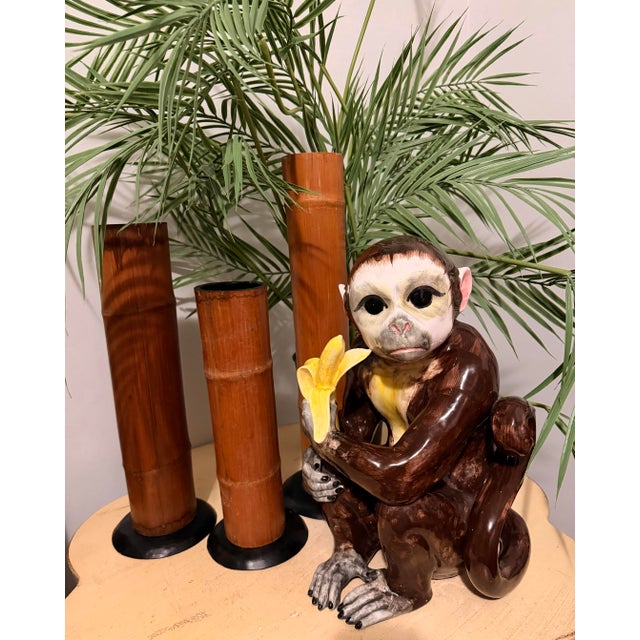 Chinoiserie Vintage Large Bamboo & Metal Candle Holders - Set of 3 For Sale - Image 3 of 9