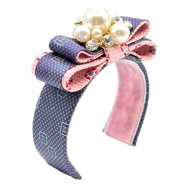 Chanel CC Grenadine Vintage Silk Necktie Cuff Bracelet For Sale