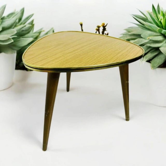 Vintage Triangular Werzalit Side Table with Tapered Wood Legs, 1950s For Sale - Image 9 of 11