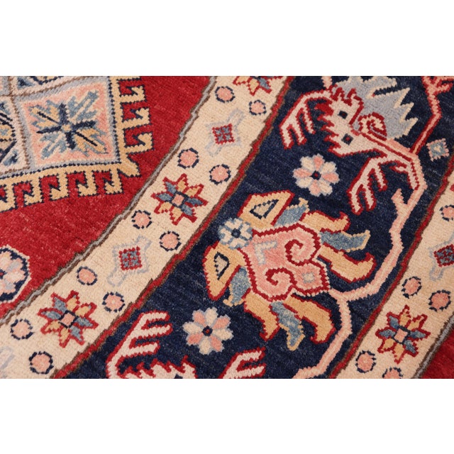 Southwestern Kazak Light Blue/Beige Wool Round Rug- 9'0''x9'0'' For Sale In New York - Image 6 of 9