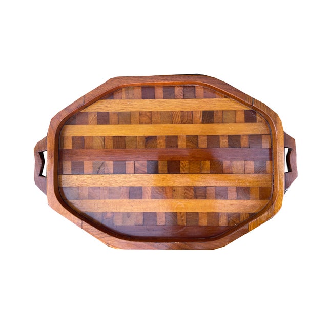 Gorgeous handmade vintage folk-art drink tray. 18 x 12 x 1.5 inches.