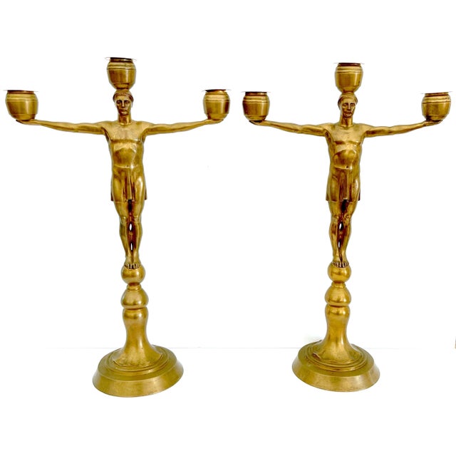 Hans Harry Liebmann, Pair Art Deco Bronze Draped Male Greco-Roman Candelabra Artist: Hans Harry Liebmann, Berlin,...