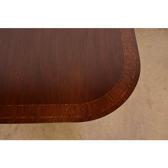 Councill Furniture Georgian Banded Mahogany Double Pedestal Extension Dining Table, Newly Refinished For Sale - Image 10 of 14