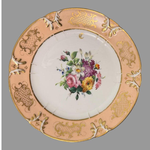 Late 19th Century Antique Victorian Old Paris Porcelain Floral & Gilt Decorated Plates- Set of 8 For Sale - Image 5 of 12