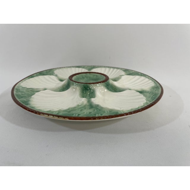 Longchamp 1930s French Longchamp Green and White Majolica Oyster Plate For Sale - Image 4 of 14