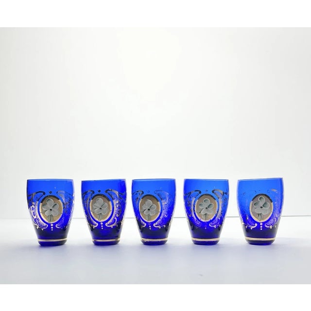 1960s Murano-Style Bohemian Venetian 6-Piece Cobalt Blue Decanter Cordial Set For Sale - Image 9 of 12