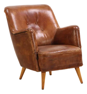Mid Century Modern French Leather Club Chair, C. 1950.