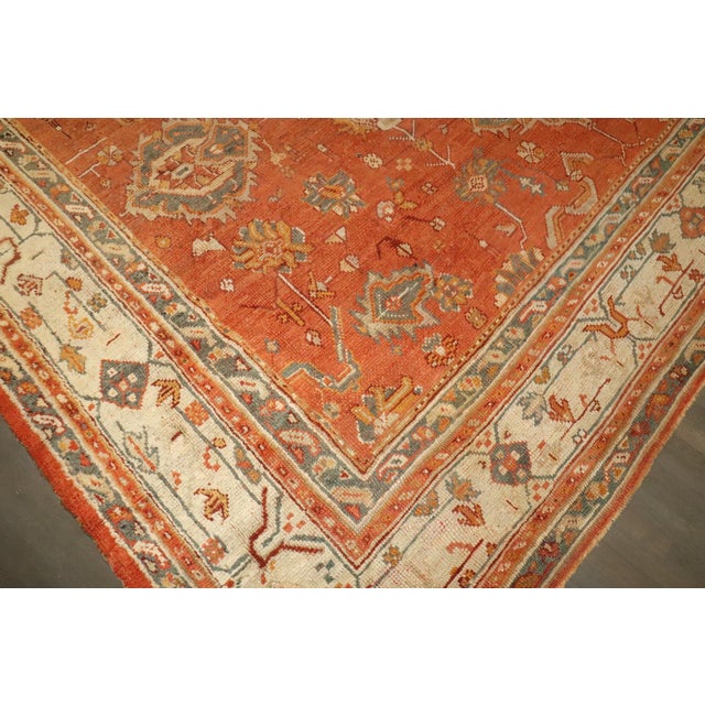 Traditional Pumpkin Orange Antique Square Large Oushak Rug - 12'5" x 14' For Sale - Image 3 of 14