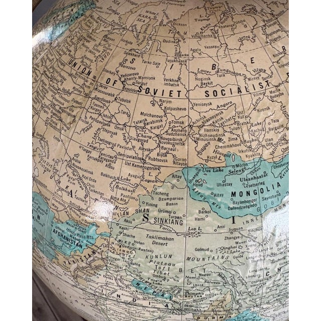 English Vintage Powell Floor Globe on Wooden Pedestal Stand Traditional Library Decor For Sale - Image 3 of 12
