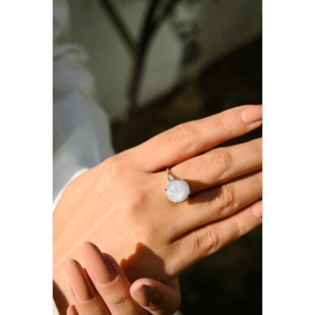 Not Yet Made - Made To Order 8.5ct Cabochon Star Sapphire & Baguette Diamond Cocktail Ring Size 4 in 14k Gold For Sale - Image 5 of 18