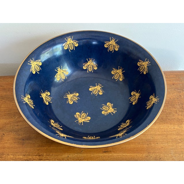 1990s Porcelain Gold and Navy Blue Bee Bowl For Sale - Image 4 of 6