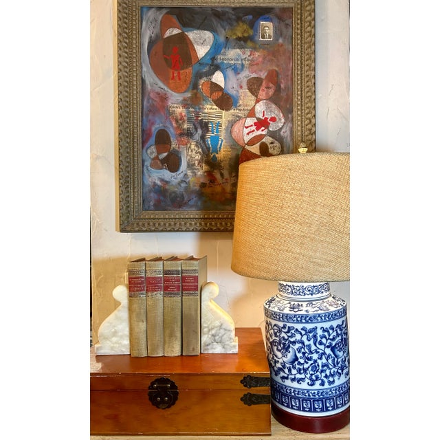 Textile 1940's Natural Linen Red and Gold Classics Club Books Holiday Display, Set of 4 For Sale - Image 7 of 8