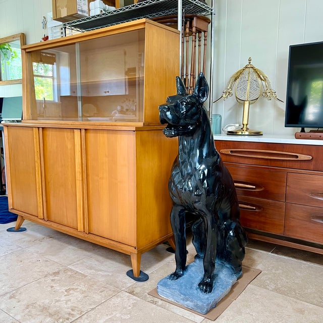 An impressive vintage mid-century large scale black chalkware great dane statue. Ready to stand guard this life size dog...