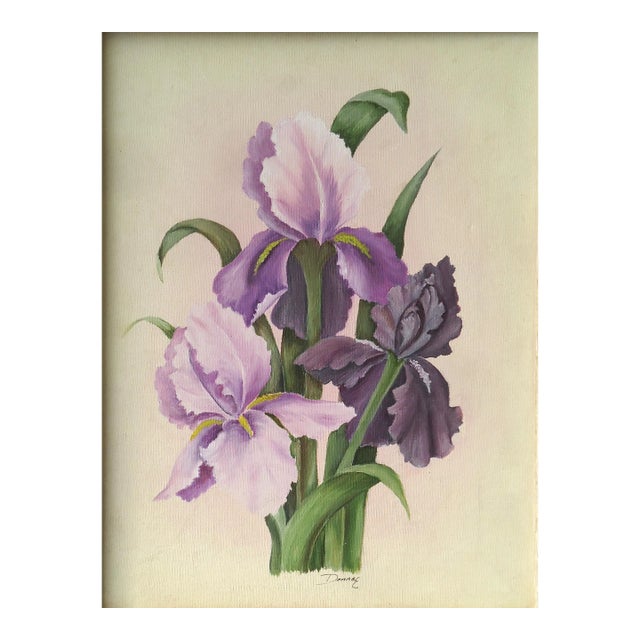 1980s Vintage "Purple Bearded Irises” Painting For Sale