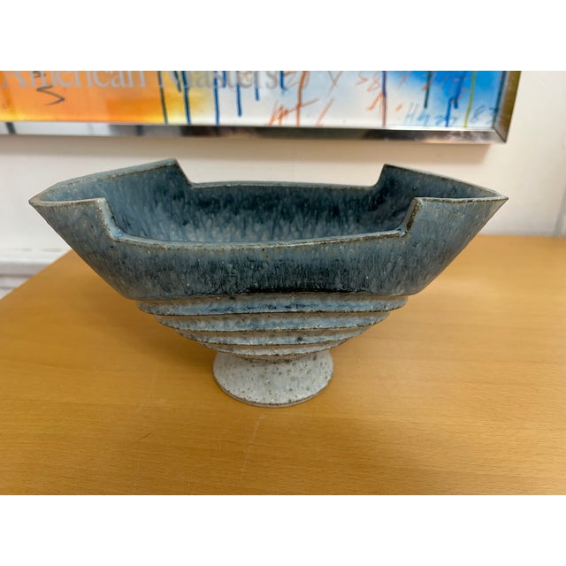 Mid-Century Modern Modernist Blue Japanese Footed Ikebana Vase Signed 1959 For Sale - Image 3 of 9