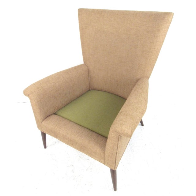 Textile Mid 20th Century Vintage Tweed Mid-Century Wingback Lounge Chair For Sale - Image 7 of 10