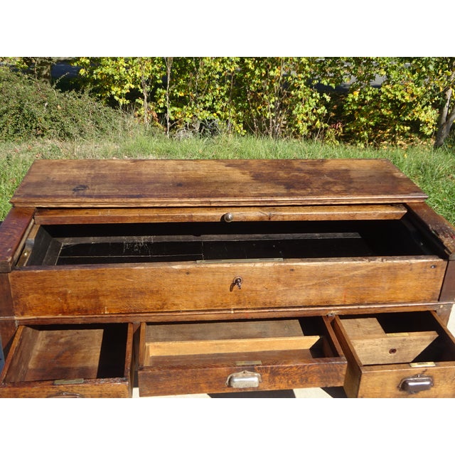 Brown French Glove Makers Table in Oak For Sale - Image 8 of 18