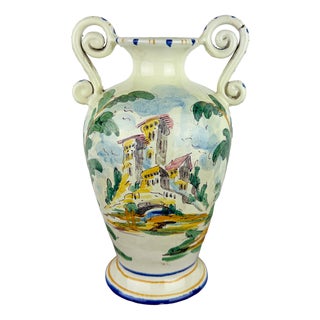 Antique Italian Majolica Vase with Hand Painted Ceramic Amphora by Fenice, Albisola, 1920s For Sale