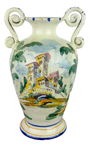 Antique Italian Majolica Vase with Hand Painted Ceramic Amphora by Fenice, Albisola, 1920s