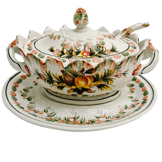 Vintage Italian Faience Small Tureen With Underplate & Ladle For Sale In San Diego - Image 6 of 10