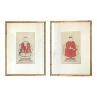 Chinese Export, Ink & Graphite, Vintage Chinese Wall Decorations, Bamboo, 1930s For Sale